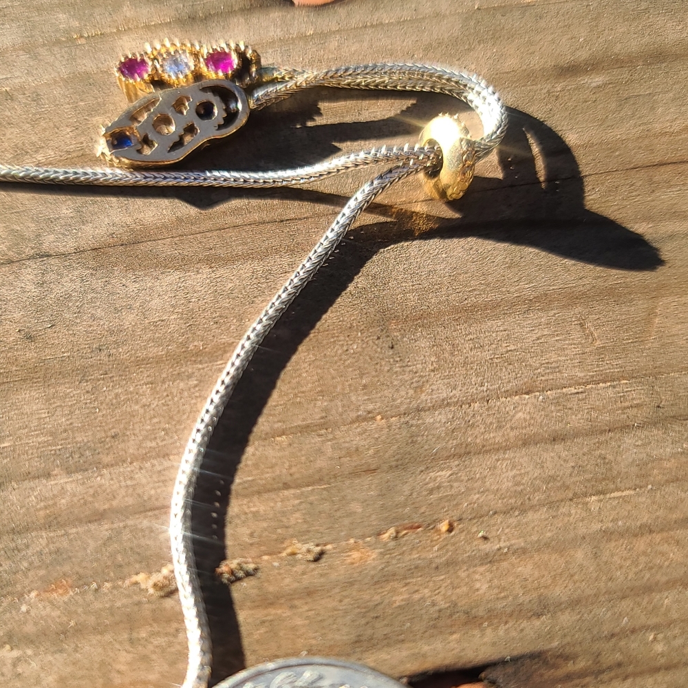 Topaz &Ruby Dual bronze Snake Adjustable .925 sterling Bracelet - Picture 10 of 12